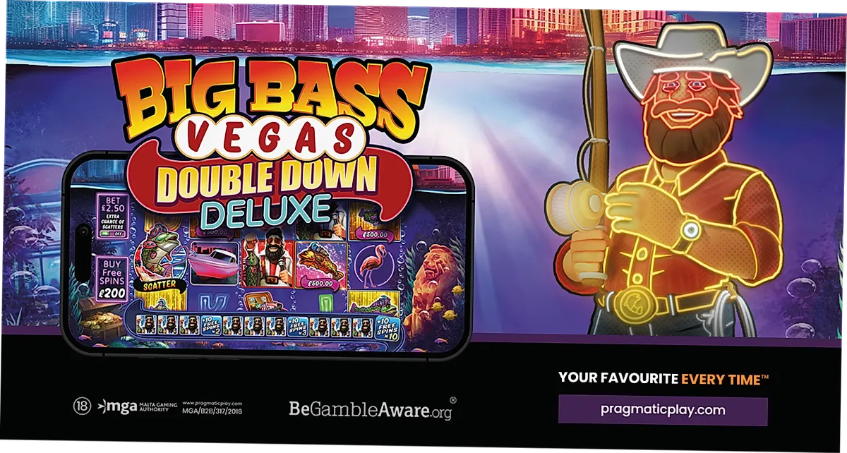 Big Bass Vegas base game showing the neon Vegas setting and symbols