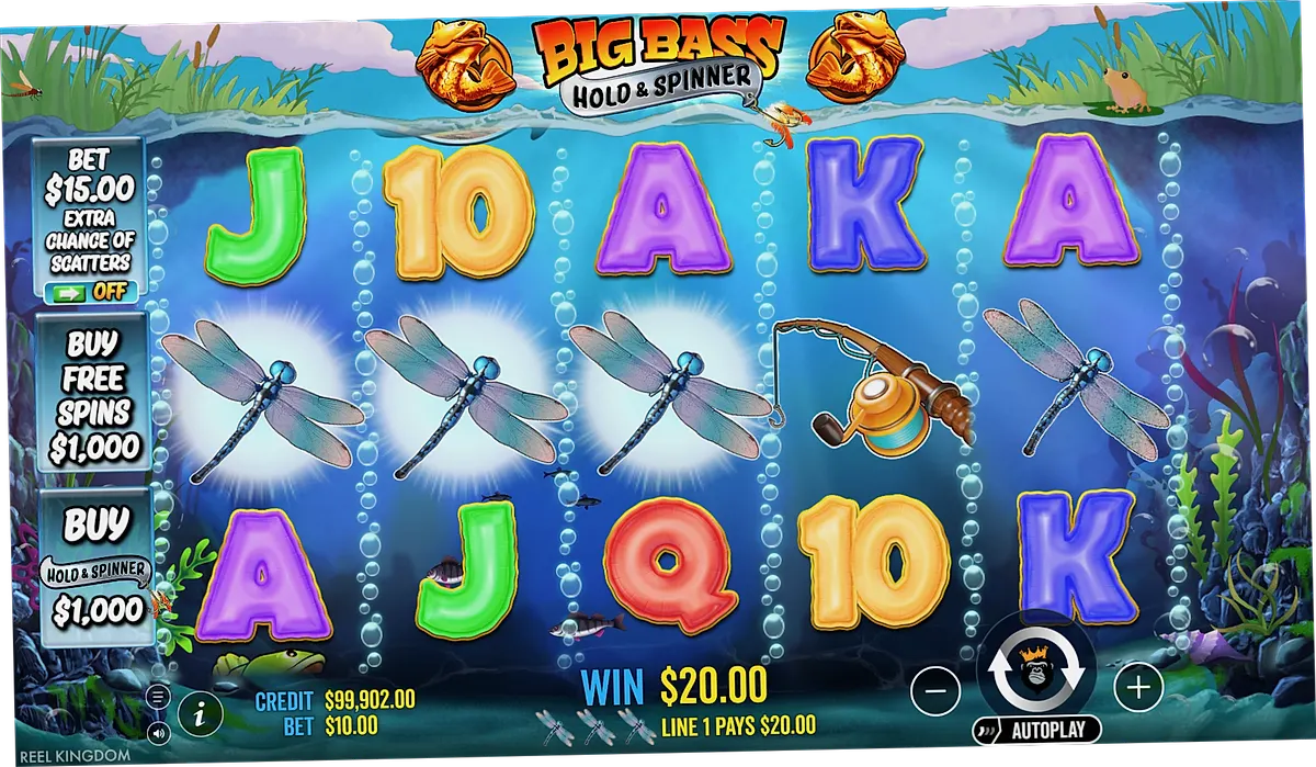 Big Bass Hold & Spinner demo slot main interface with 5x3 grid