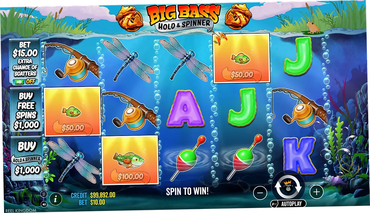 Big Bass Hold & Spinner Coin Respin feature showing locked coins and diamonds