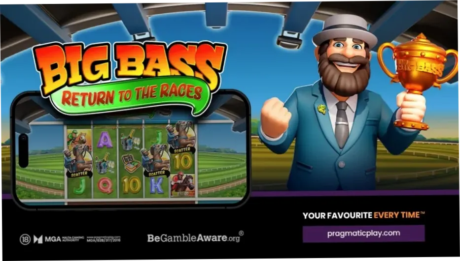 Big Bass Return to the Races demo slot main interface with racetrack setting